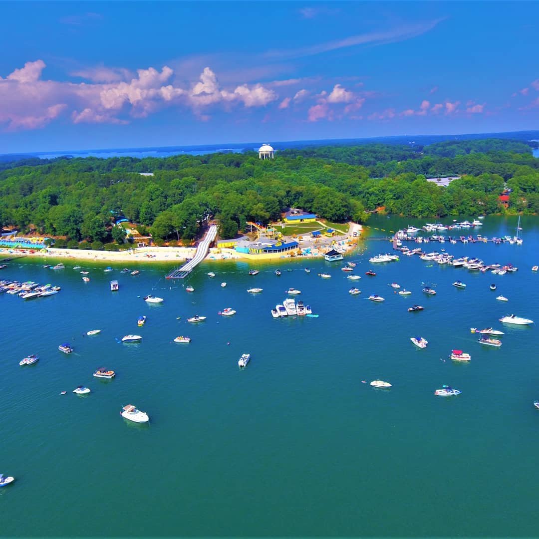 Aerial view of Margaritaville at Lanier Islands in Gainesville, Georgia