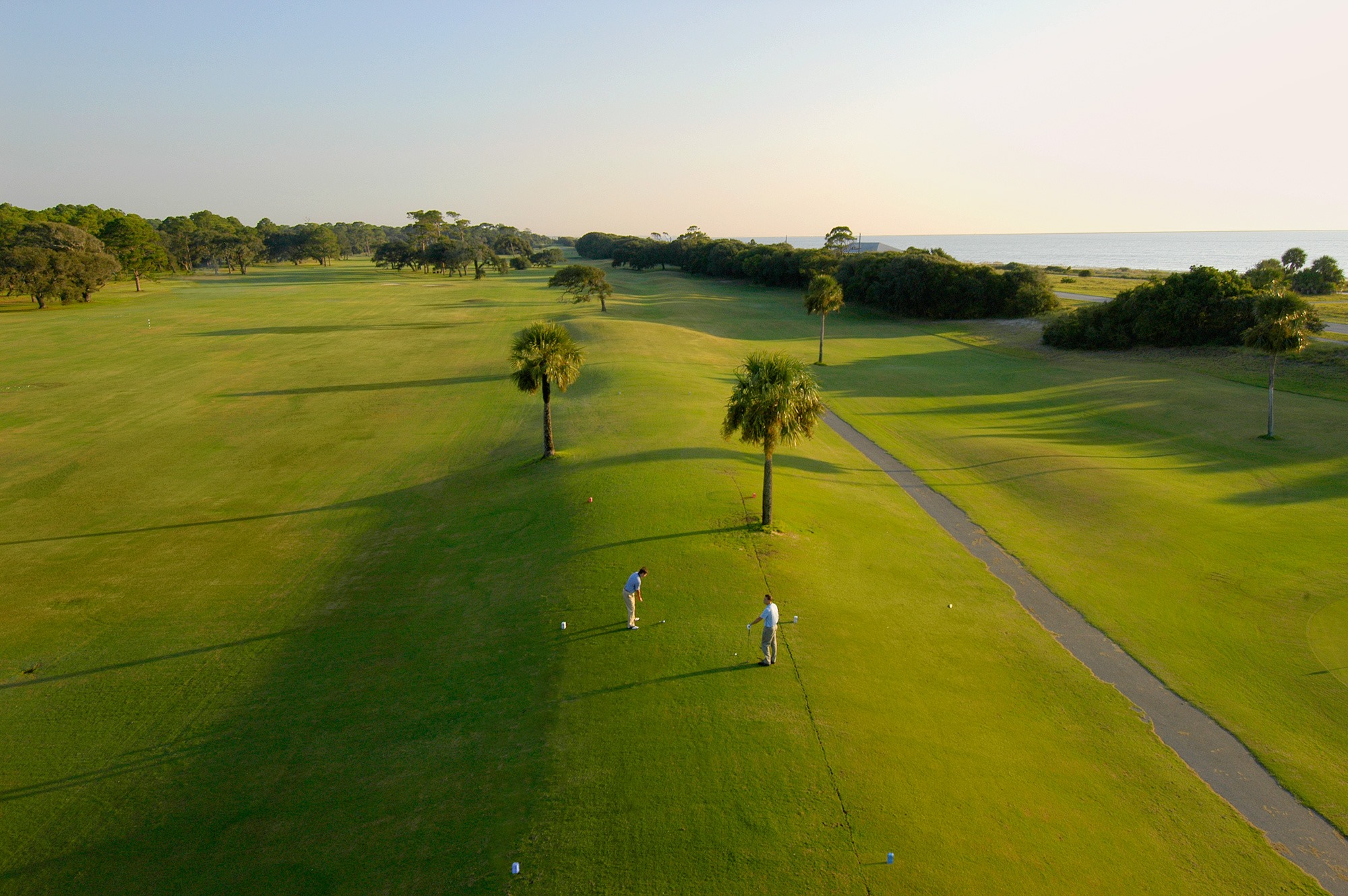 Overhead view of two golfers on Jekyll Island