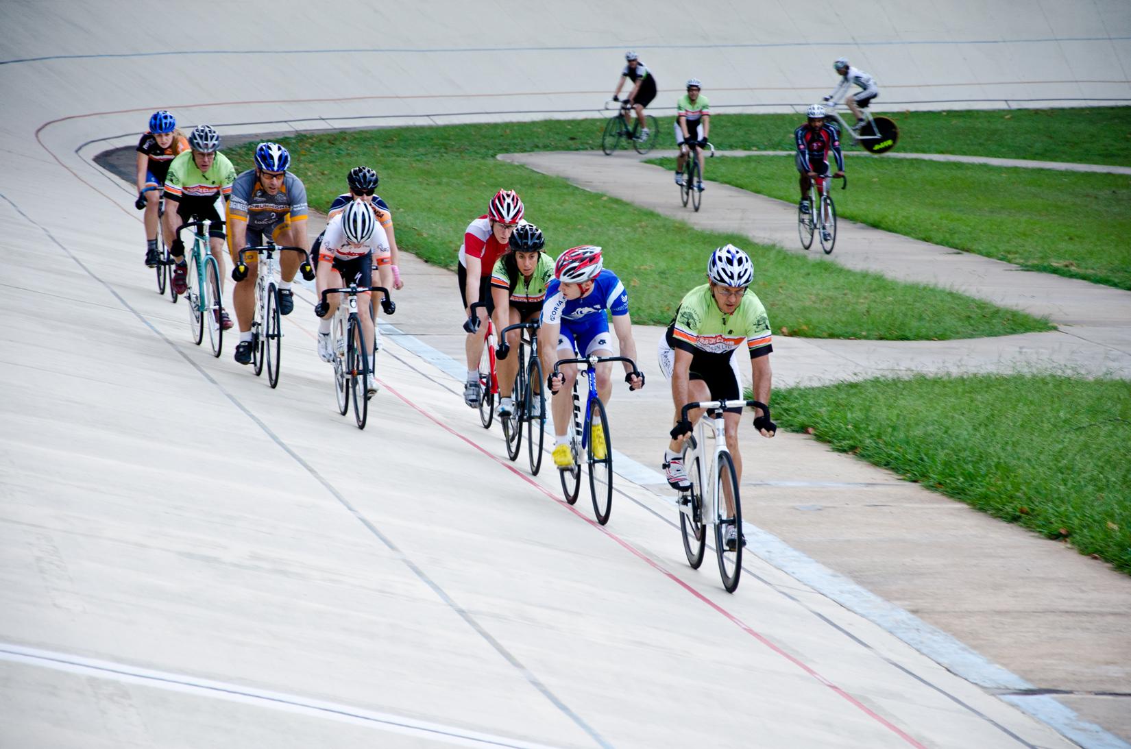 Cyclists on the track at Dick Lane Velodrome