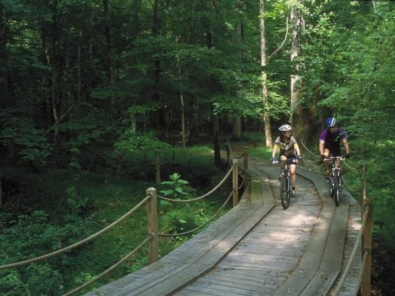 Biking at Dauset Trails Nature Center in Jackson, Georgia