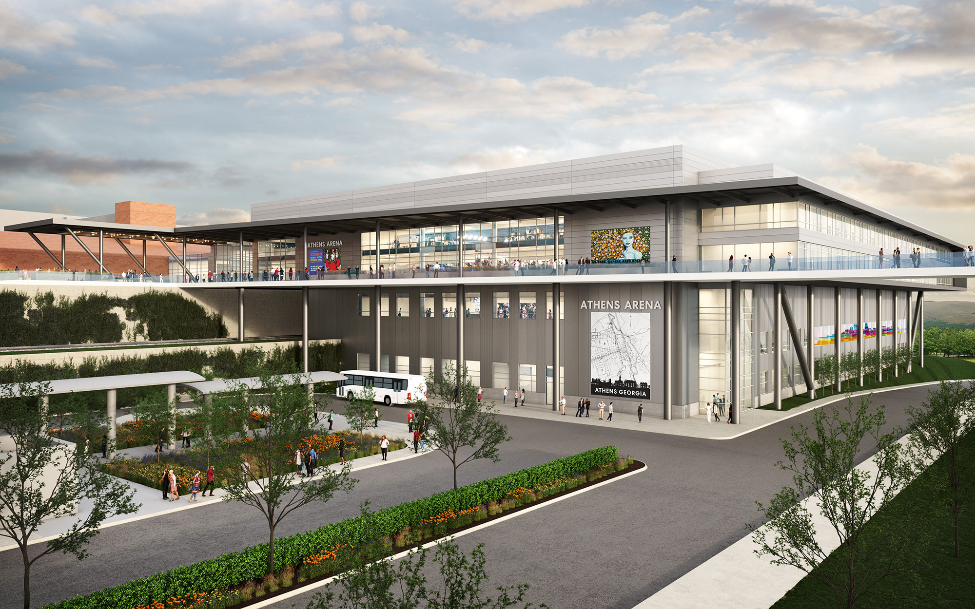 Rendering of the exterior of Akins Ford Arena in Athens, Georgia