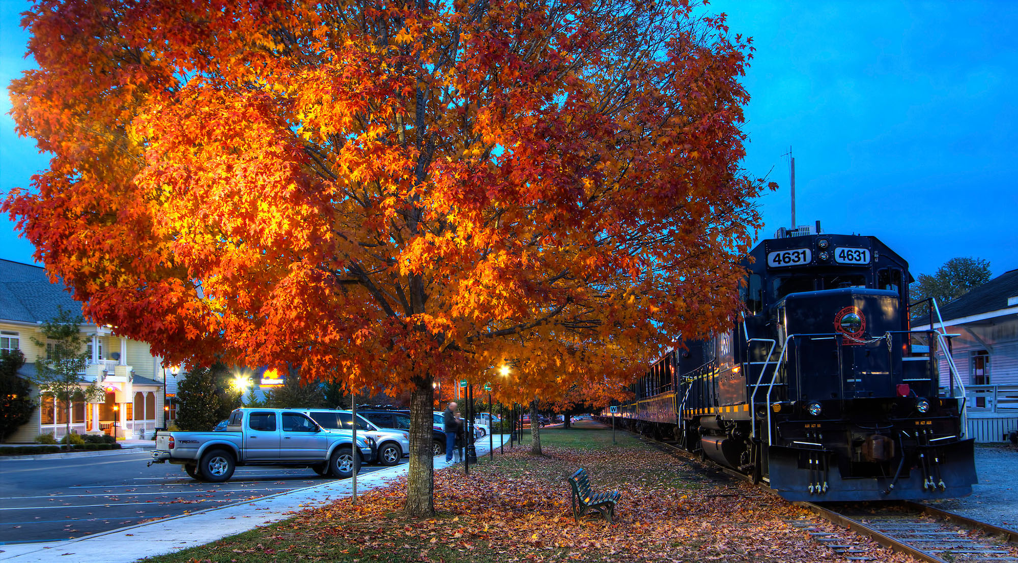 Blue Ridge Scenic Railway in fall in Blue Ridge, Georgia