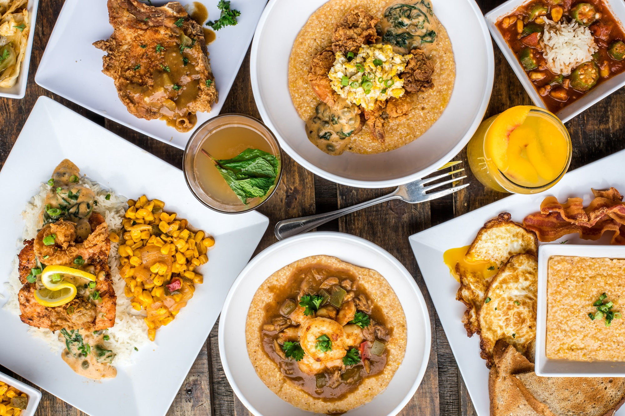 A selection of food at Virgil's Gullah Kitchen & Bar in Conyers, Georgia