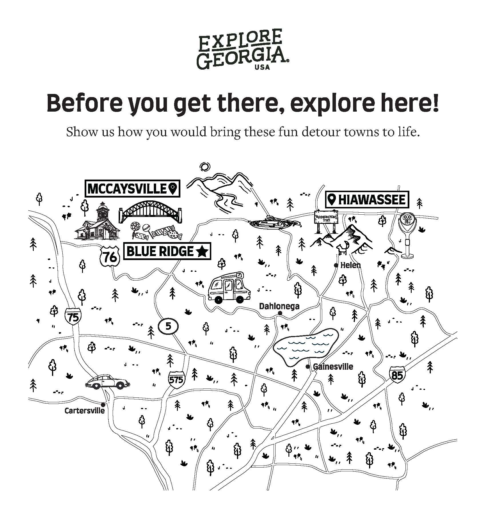 Coloring sheet for Blue Ridge, Hiawassee, McCaysville