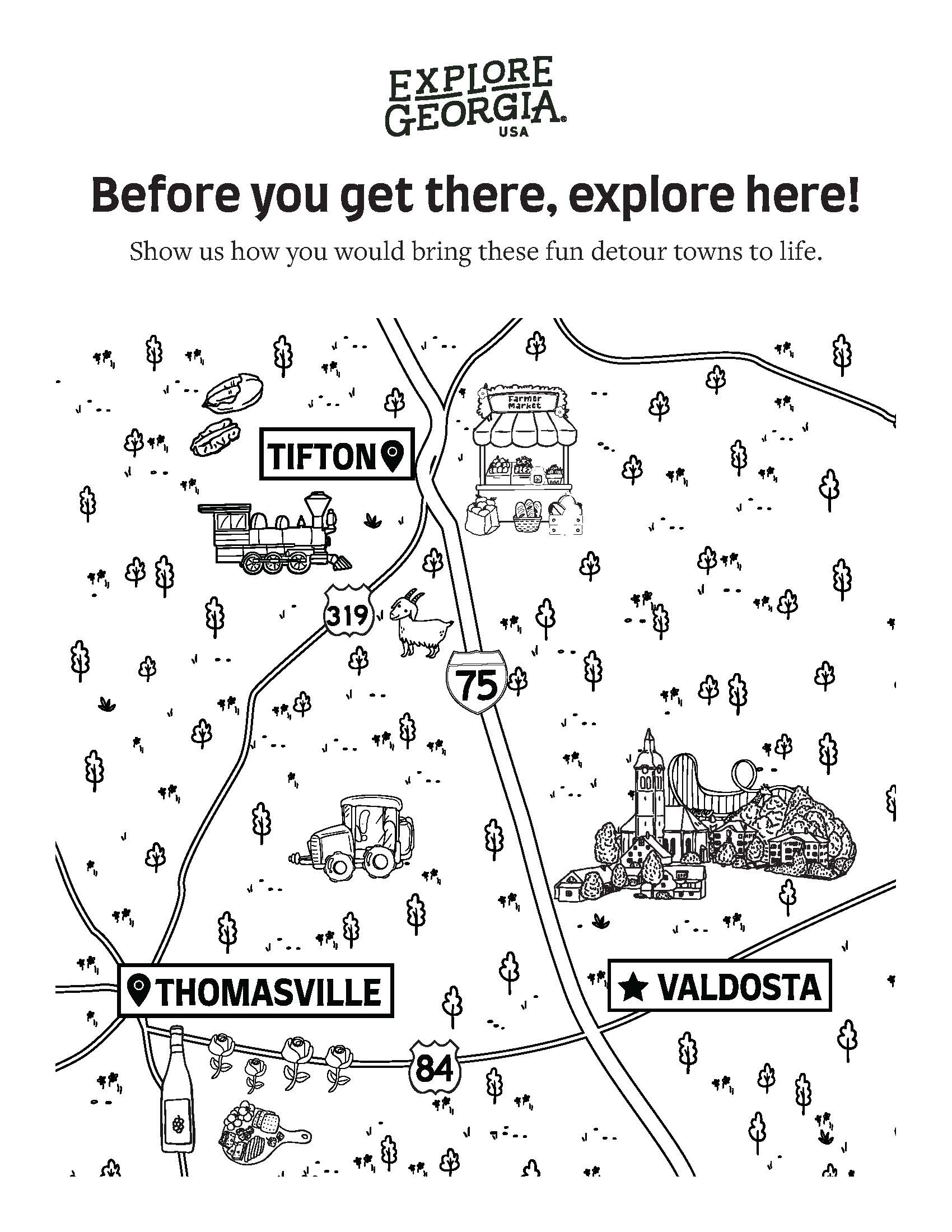 Coloring sheet for Valdosta, Thomasville, Tifton
