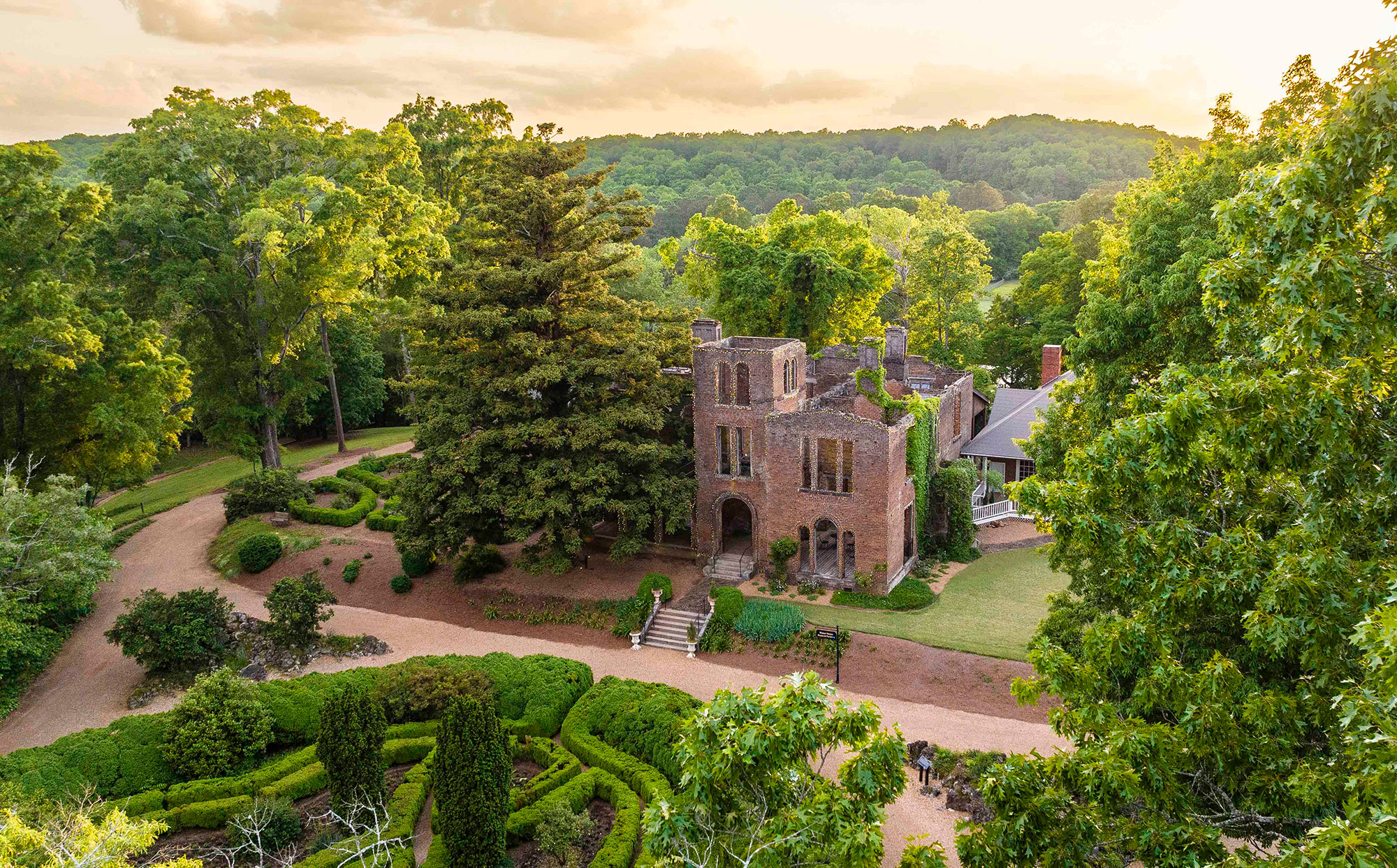 Bird's eye view of the Manor House Ruins at Barnsley Resort