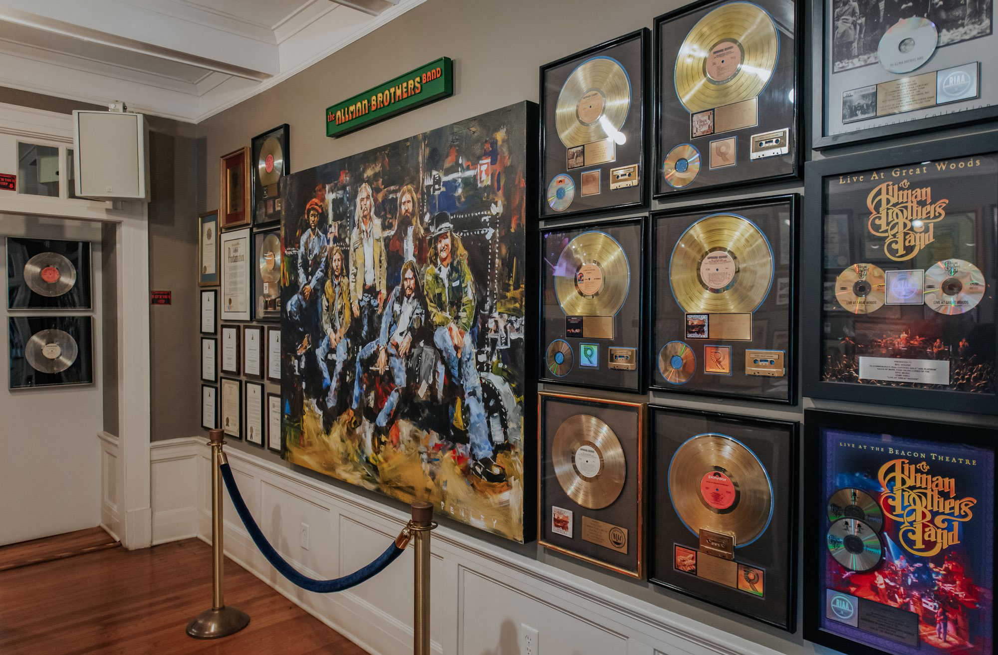 Painting and records display at The Allman Brothers Band Museum in Macon, Georgia