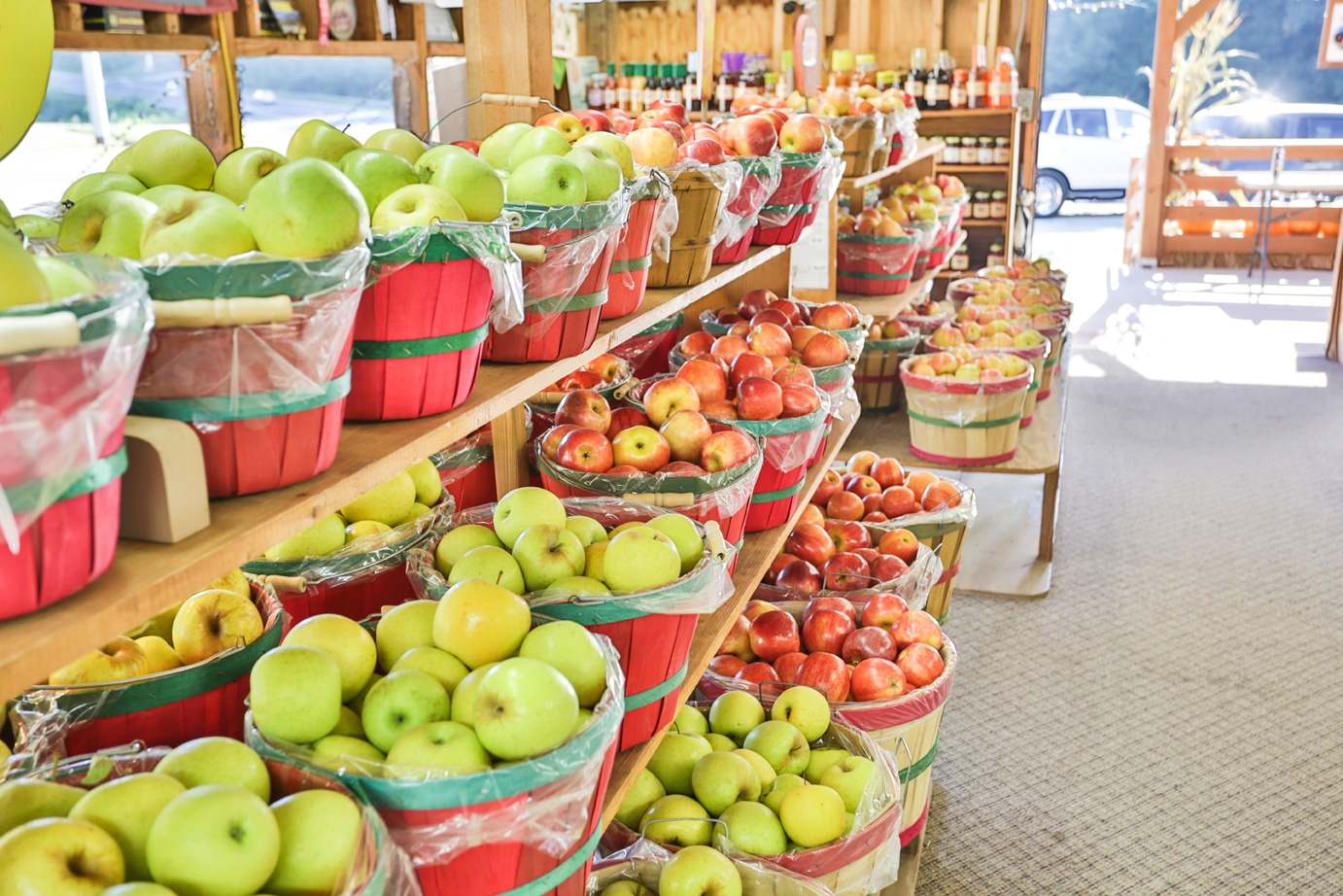 Baskets of apples at the Red Apple Barn in Ellijay, Georgia