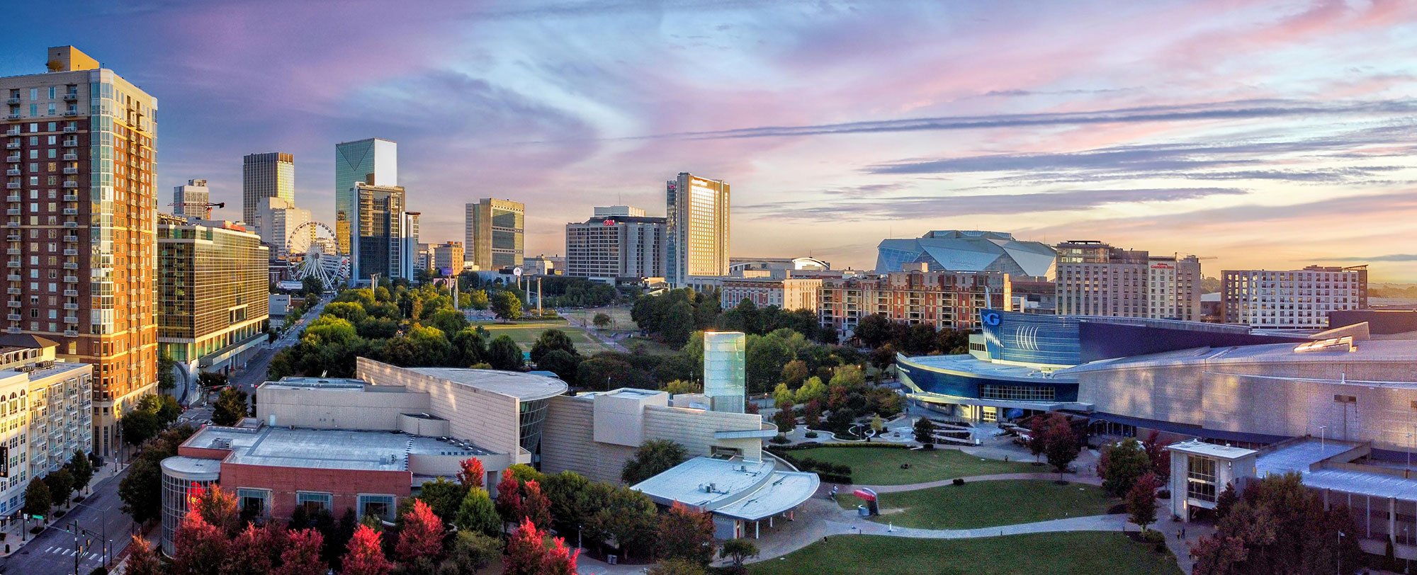 Aerial view of Centennial Olympic Park in Atlanta, Georgia