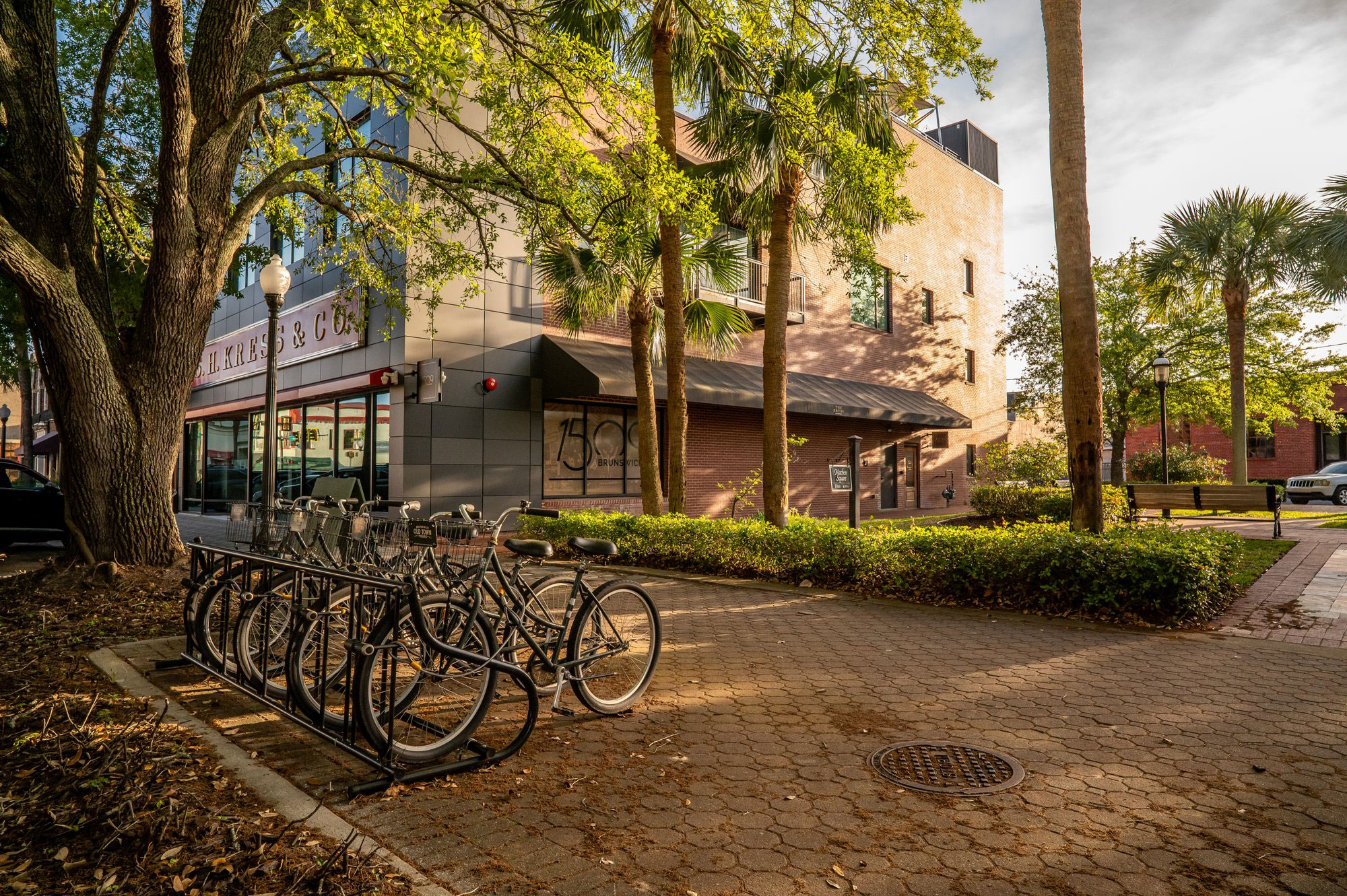 Bikes parked outside The Kress in downtown Brunswick, Georgia