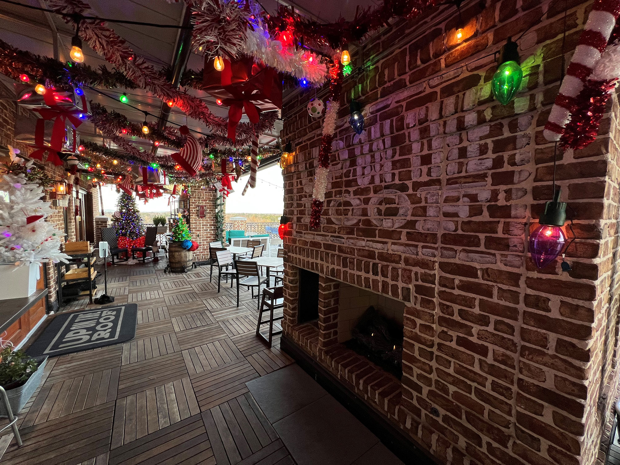 Holiday decor at UP On The Roof in Alpharetta, Georgia