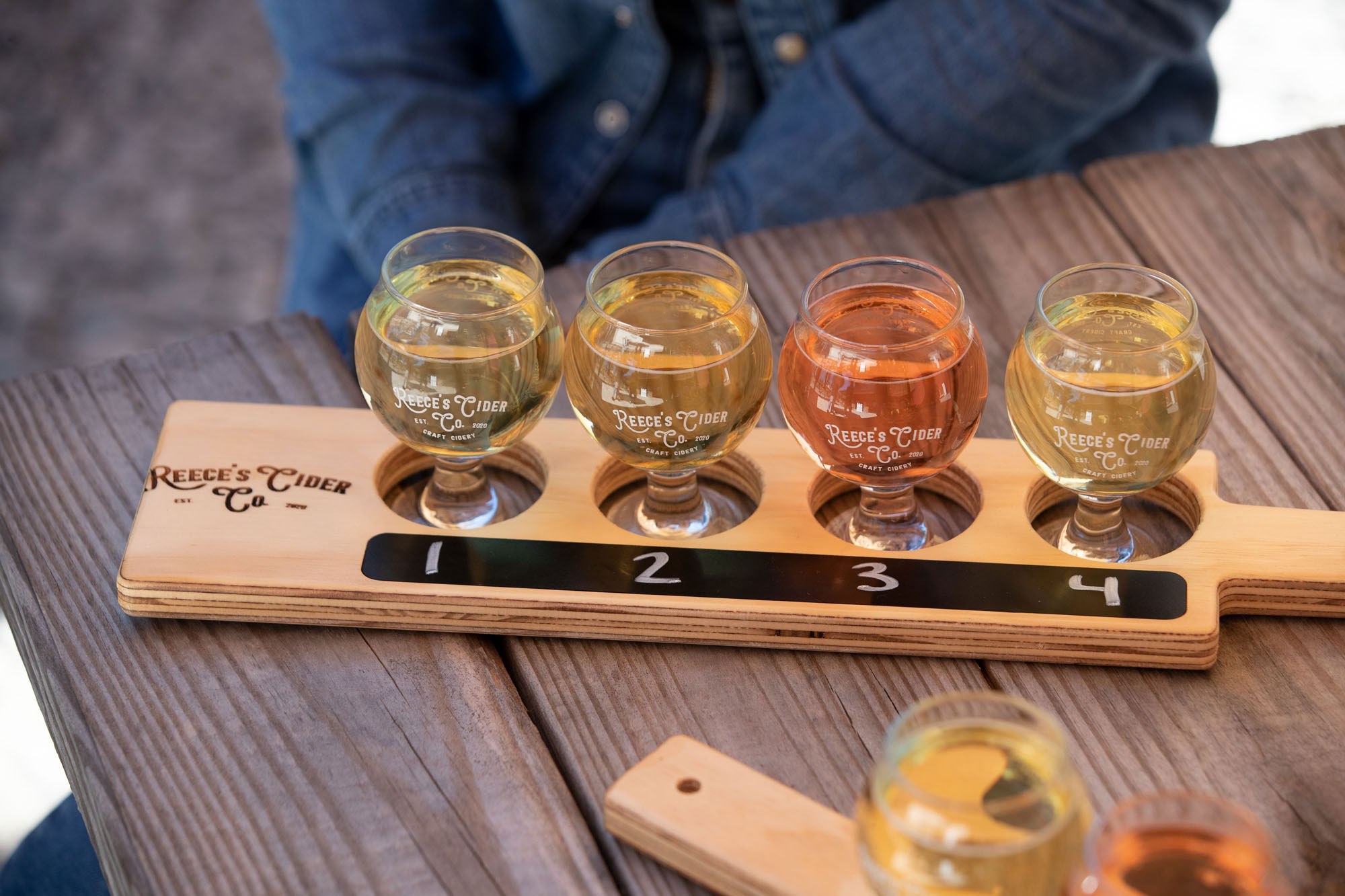Flight of ciders at Reece's Cider Company in Ellijay, Georgia