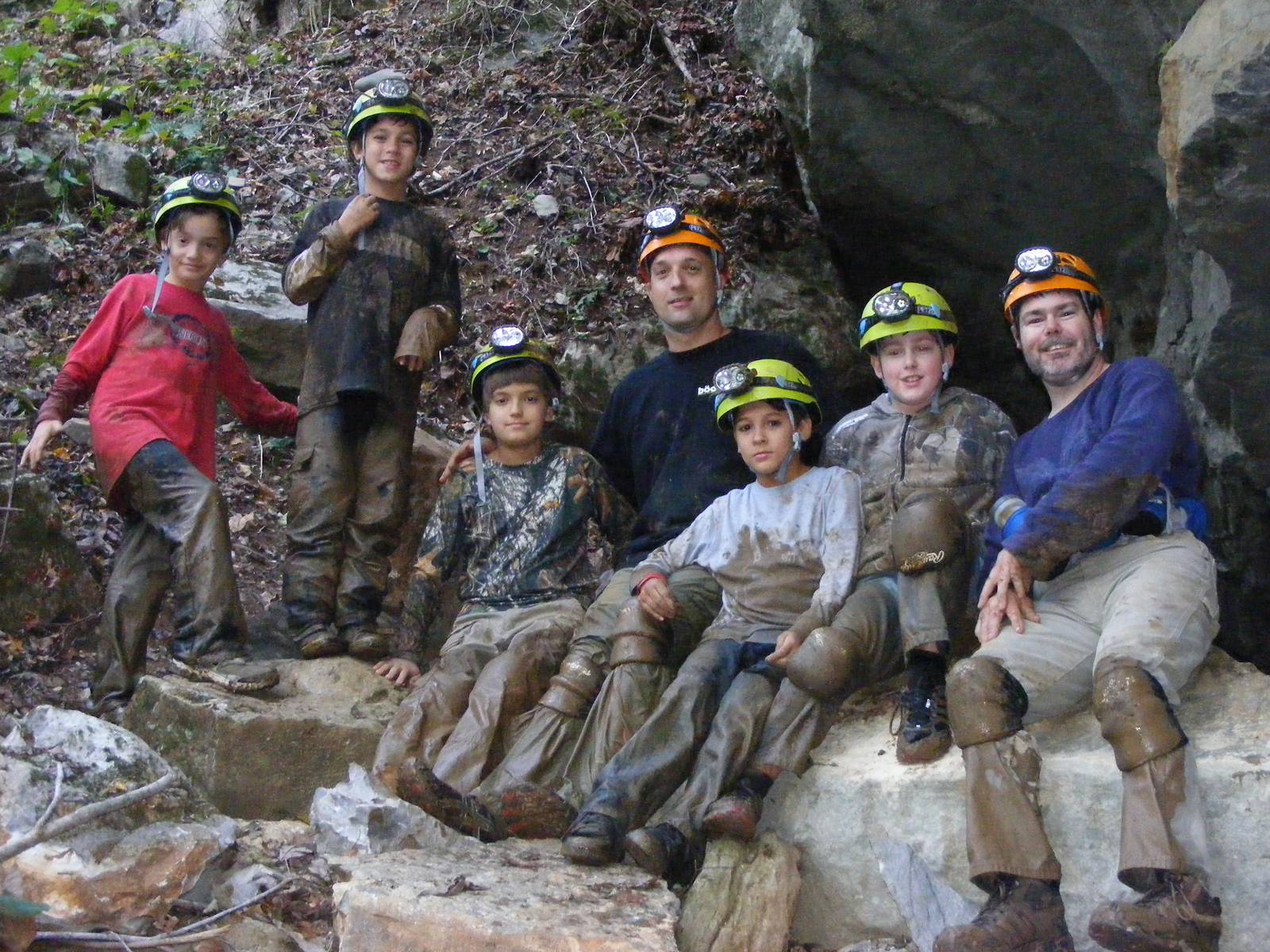 Group of people after caving at Cloudland Canyon State Park in Rising Fawn, Georgia