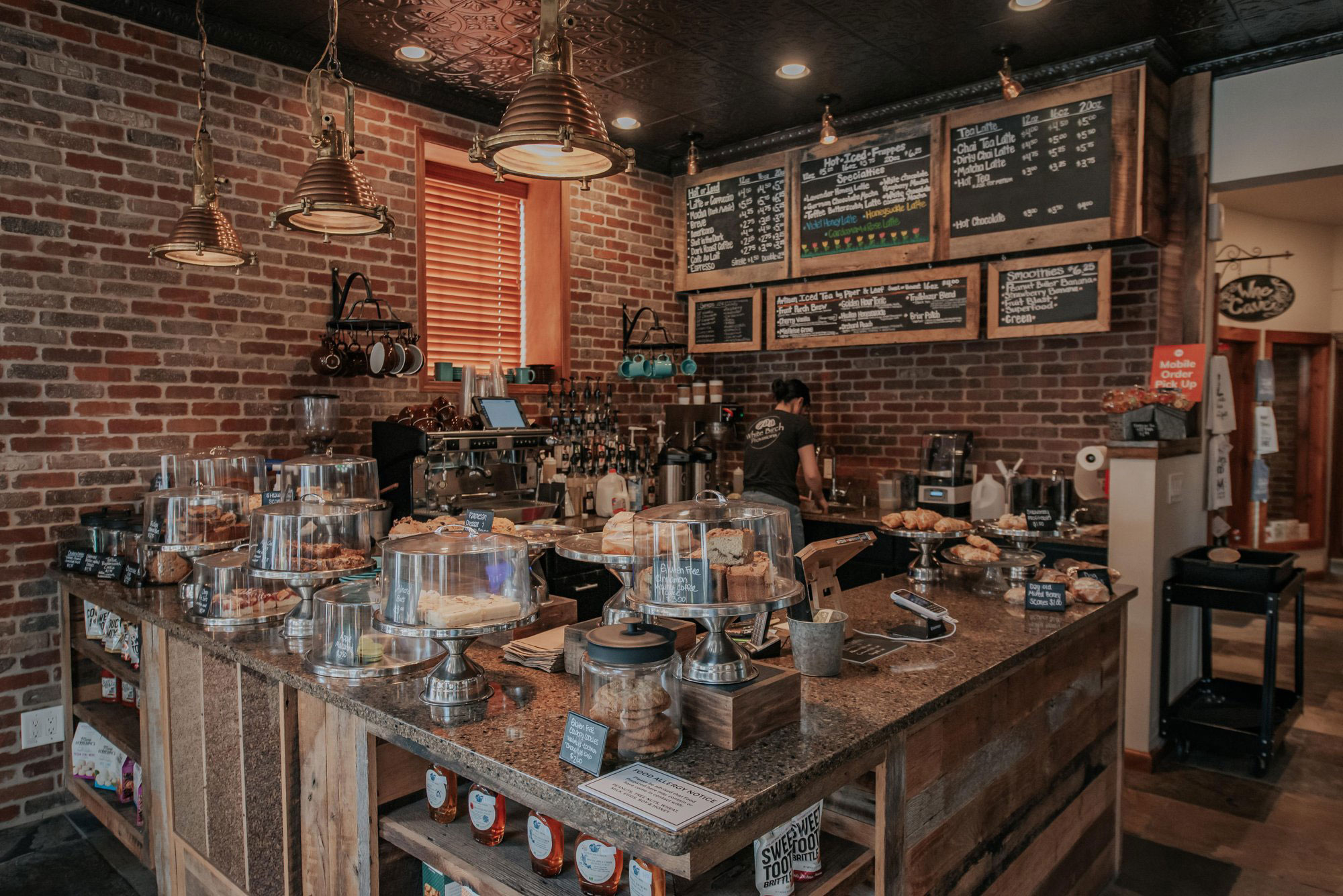 Coffee counter at White Birch Provisions in Clayton, Georgia