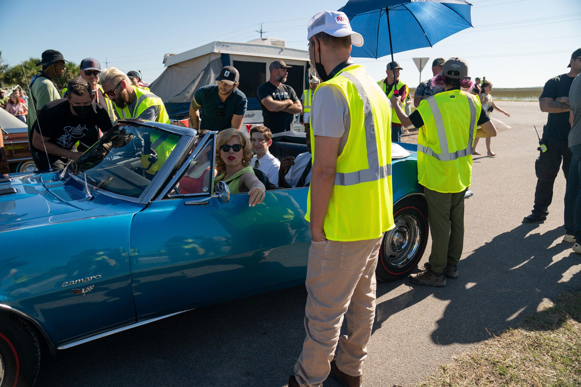 Preparing to film a scene of Fly Me to the Moon on Tybee Island, Georgia