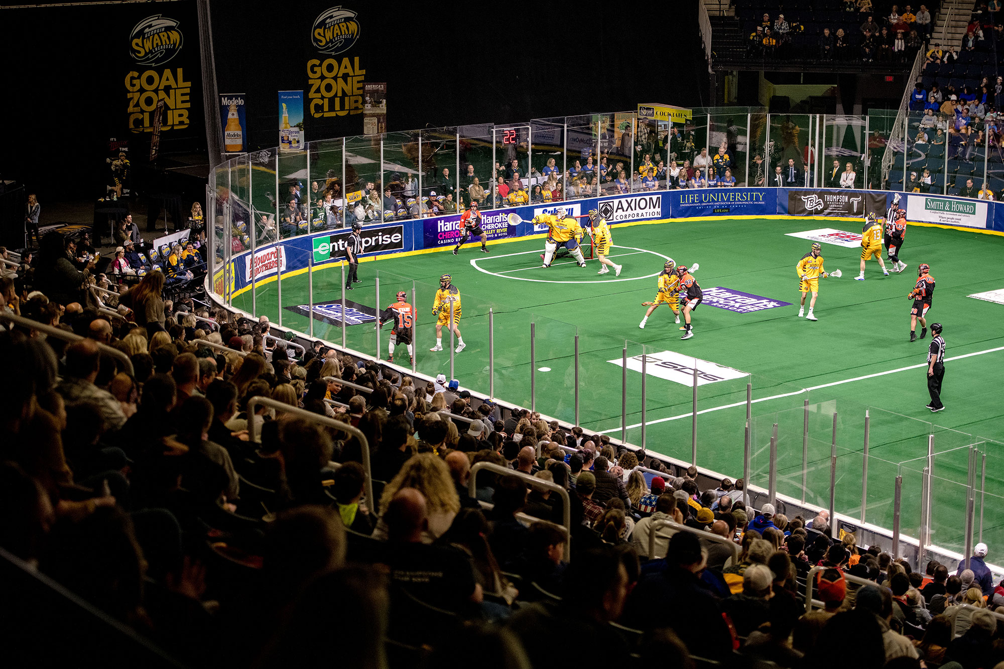 Georgia Swarm lacrosse team playing at Gwinnett's Infinite Energy Arena in Duluth