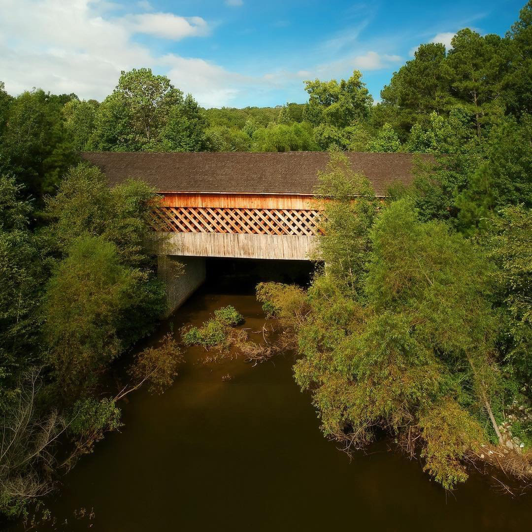 Haralson Mill Covered Bridge in Conyers, Georgia. Photo by @friedom