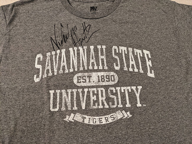 Gray Savannah State University t-shirt autographed by Nick Hoult