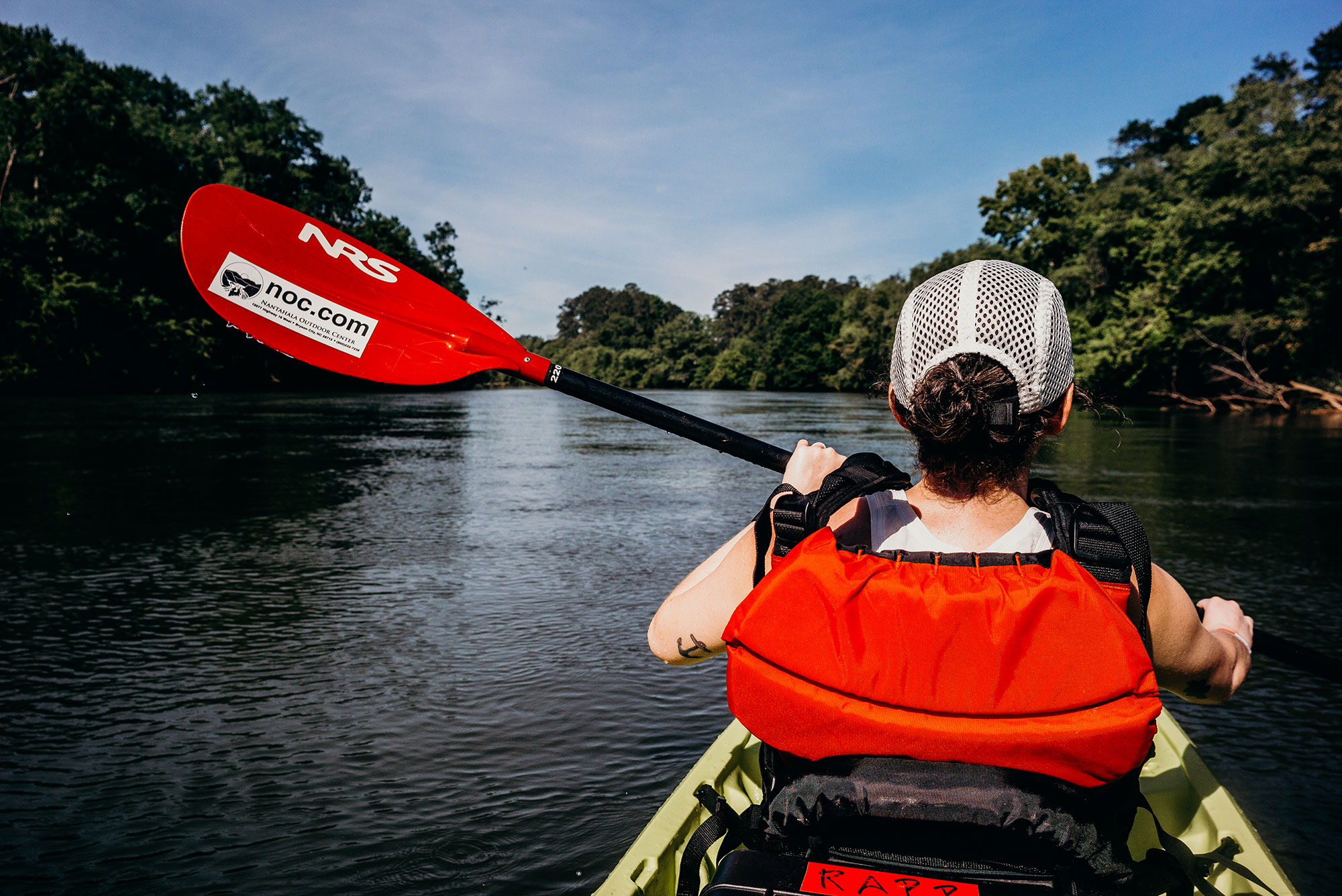 Person kayaking on the Chattahoochee River in Roswell, Georgia
