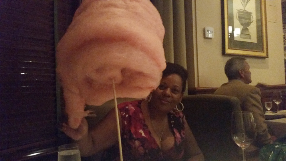 Giant ball of cotton candy at Linger Longer Steakhouse