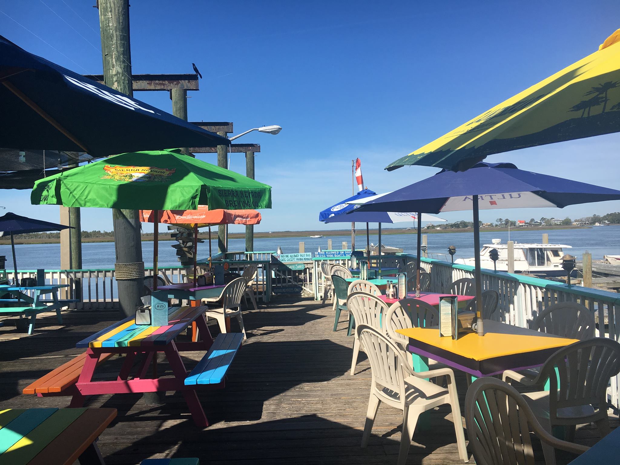 Outdoor dining at A-J's Dockside Restaurant on Tybee Island, Georgia