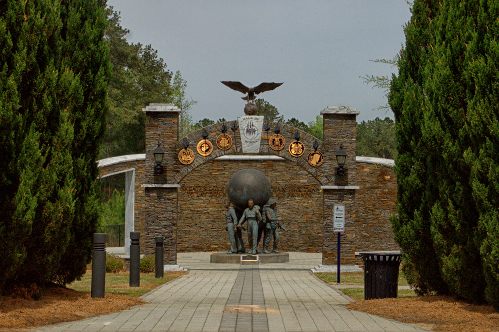 Follow a military timeline and reflect at dramatic memorials at the Walk of Heroes in Conyers.