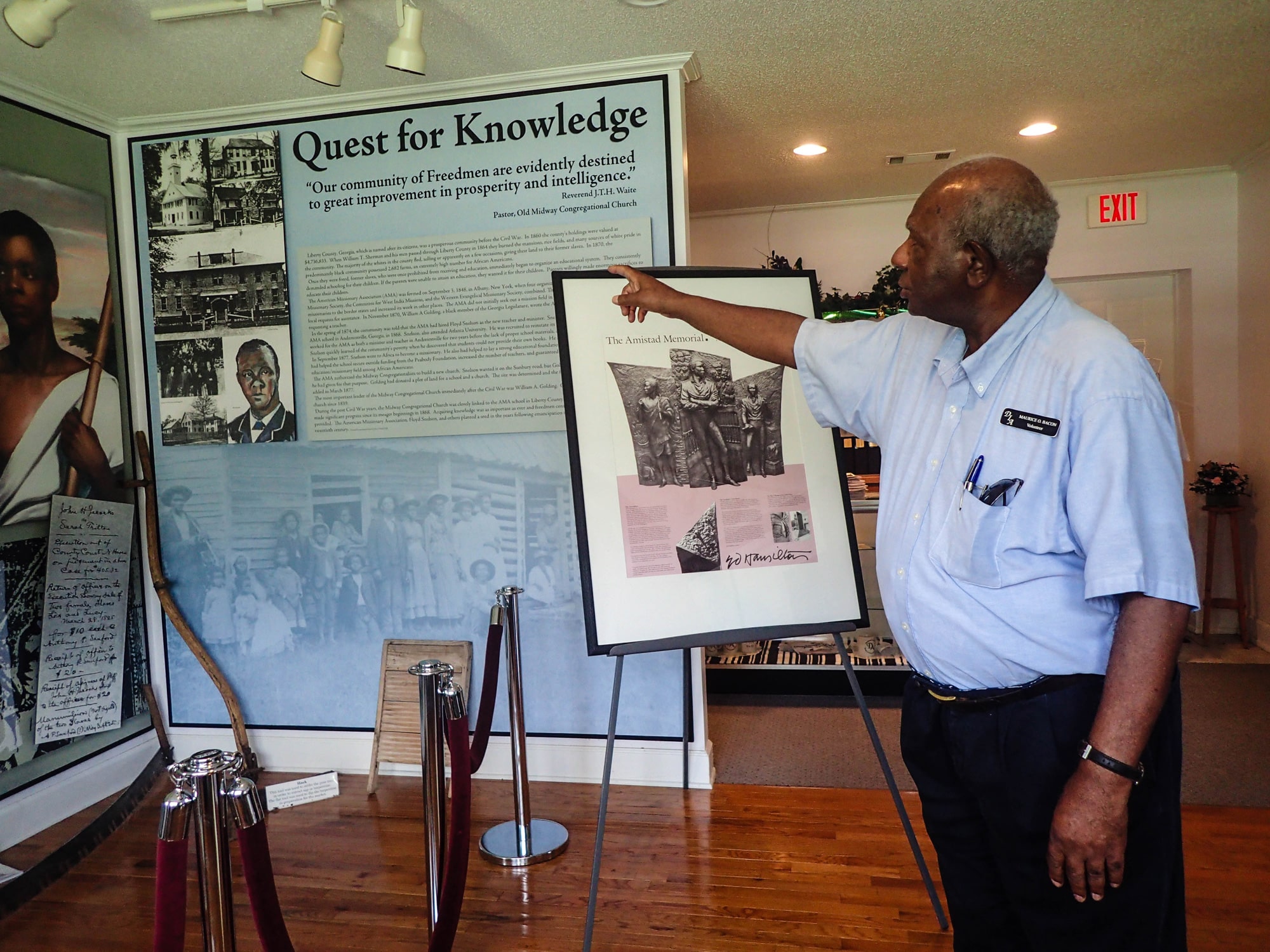 Docent Maurice Bacon shares stories of Dorchester Academy in Midway, Georgia
