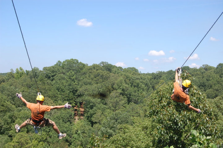 Double zip line at Banning Mills in Whitesburg, Georgia