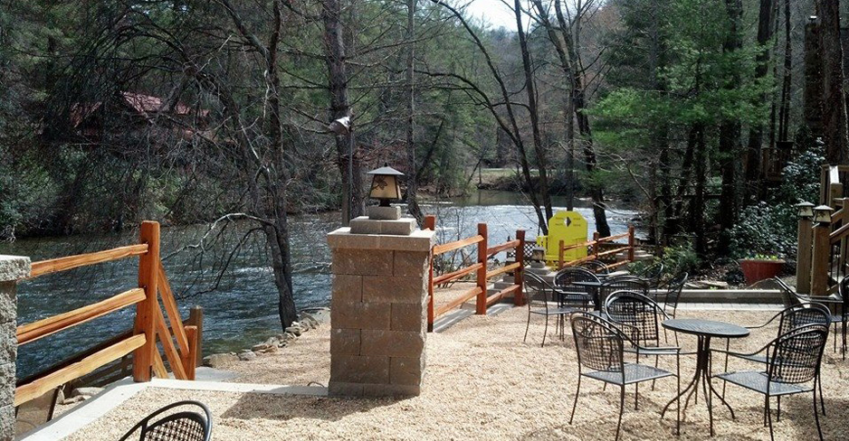 Riverside patio at Toccoa Riverside Restaurant in Blue Ridge, Georgia