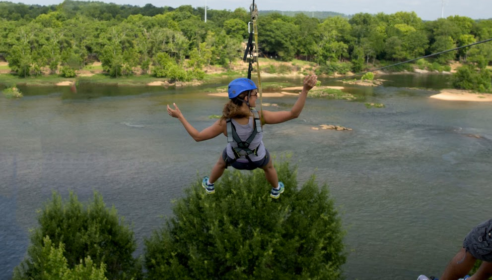 Ziplining over the Chattahoochee River in Columbus, Georgia