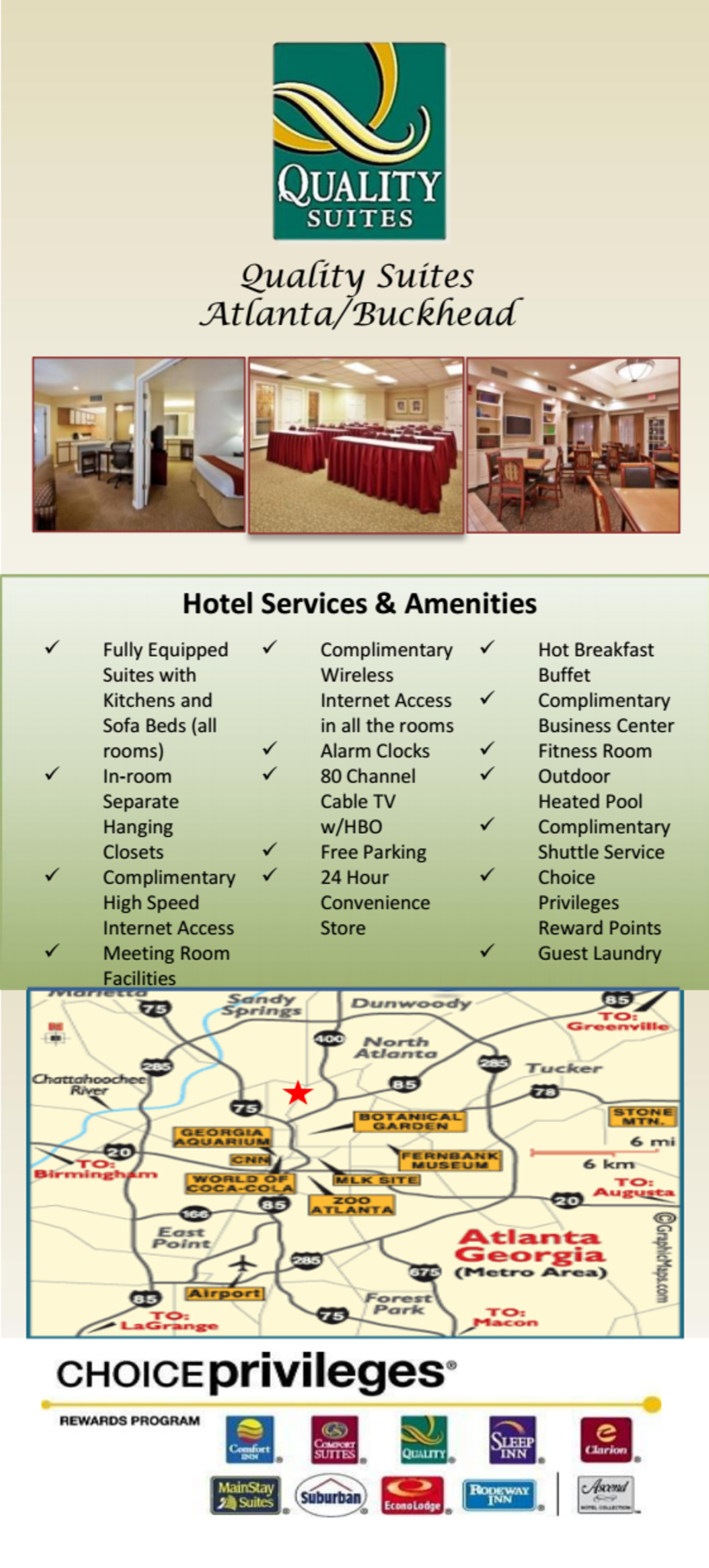 Quality Suites Buckhead Village Rack Card