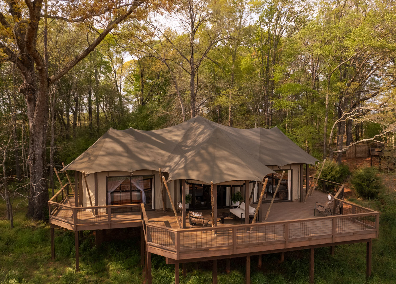 Luxury tent at Georgia Safari Conservation Park in Madison, Georgia