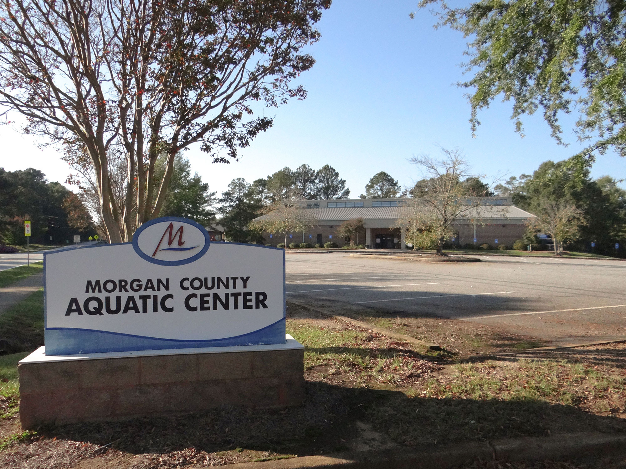 Sign for Morgan County Aquatic Center in Madison, Georgia
