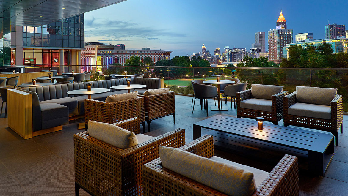 View of Centennial Olympic Park and Atlanta skyline from the Omni Atlanta Hotel