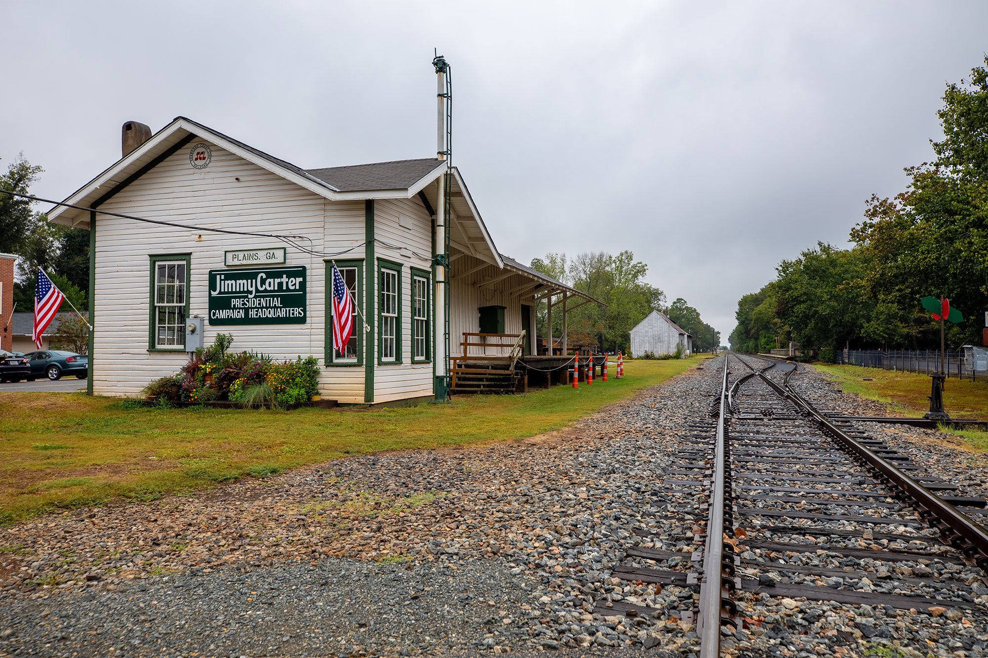 View of Plains Depot and train tracks in Plains, Georgia