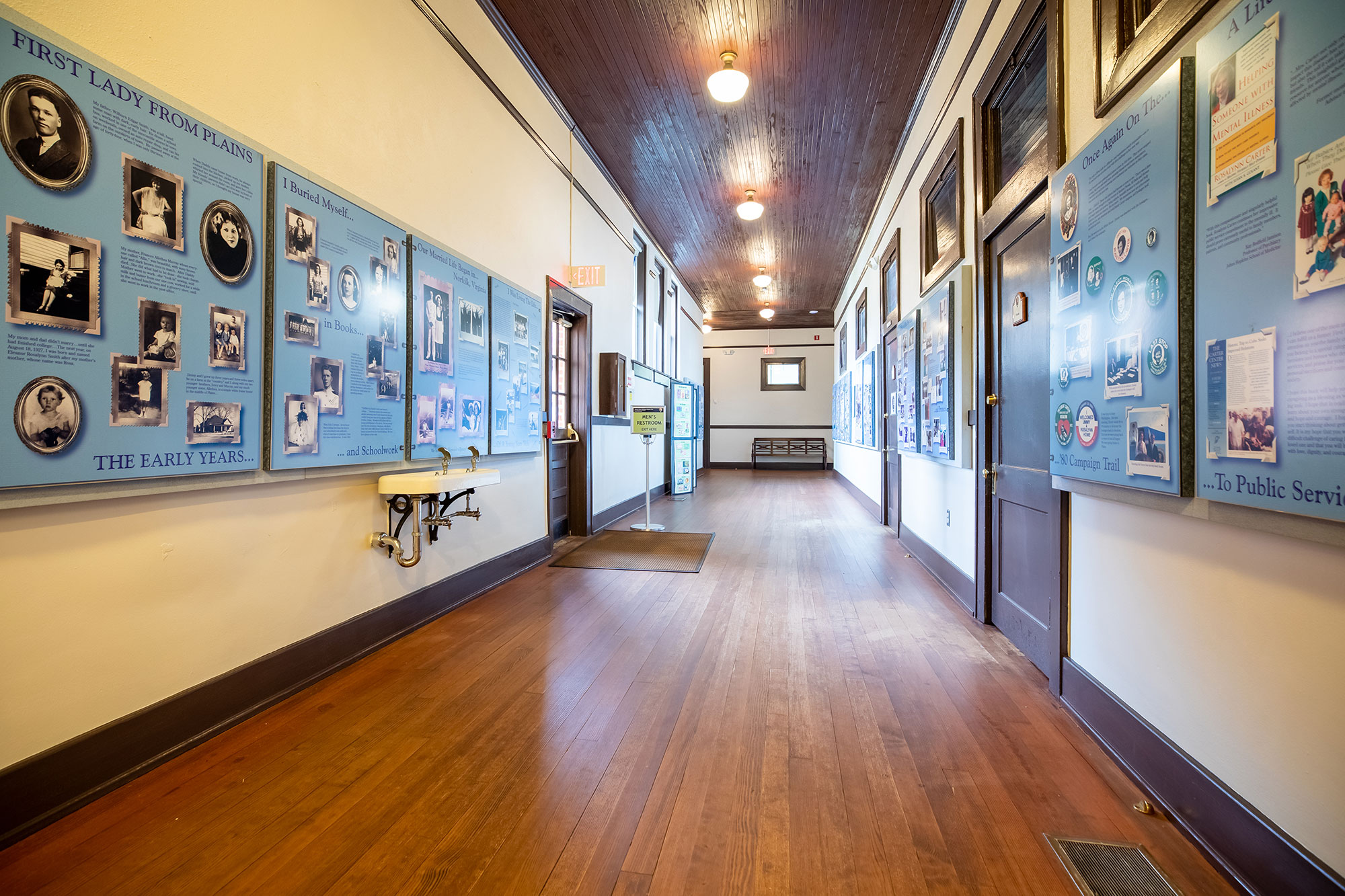 Plains High School hallway with exhibits at Jimmy Carter National Historical Park in Plains, Georgia