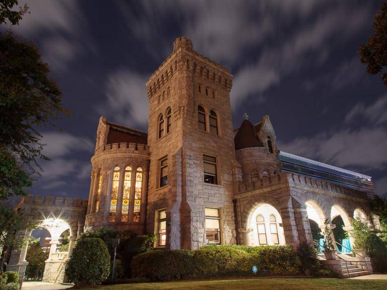 Night time at Rhodes Hall in Atlanta, Georgia