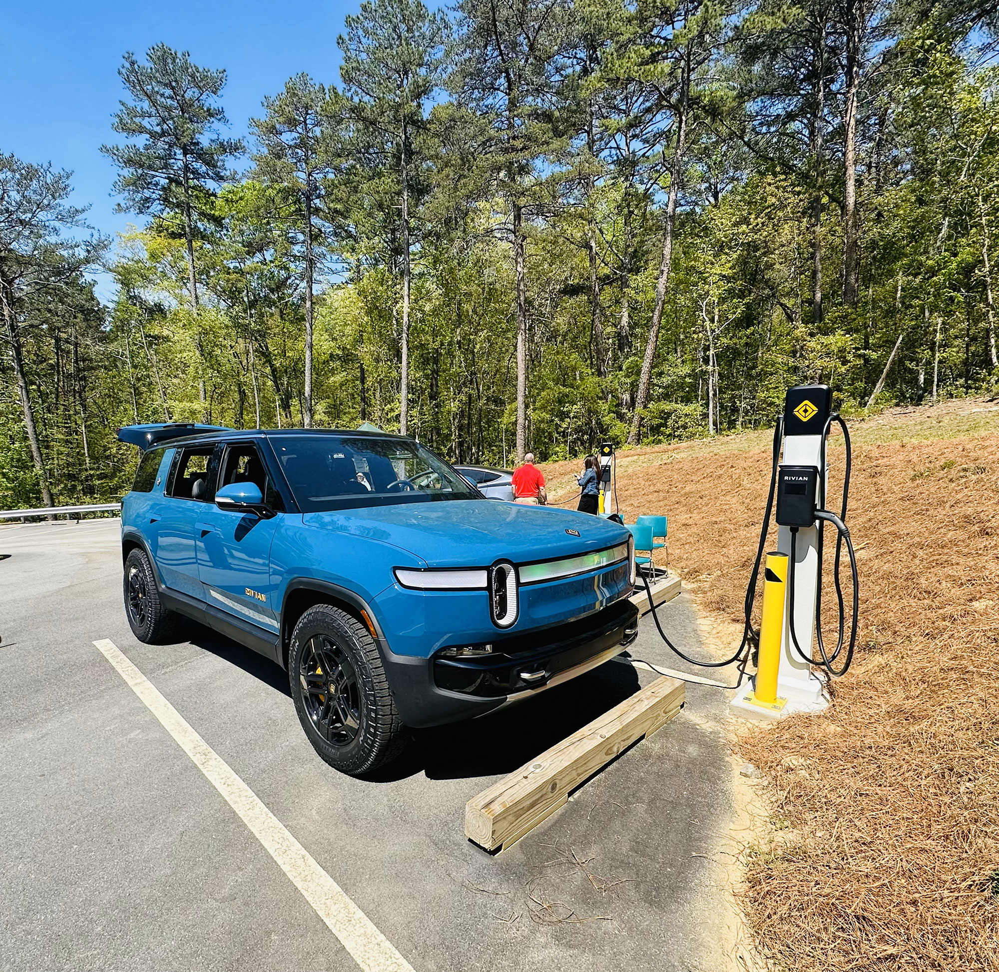 Truck charging at a Rivian EV charger at Tallulah Gorge State Park in Tallulah Falls, Georgia