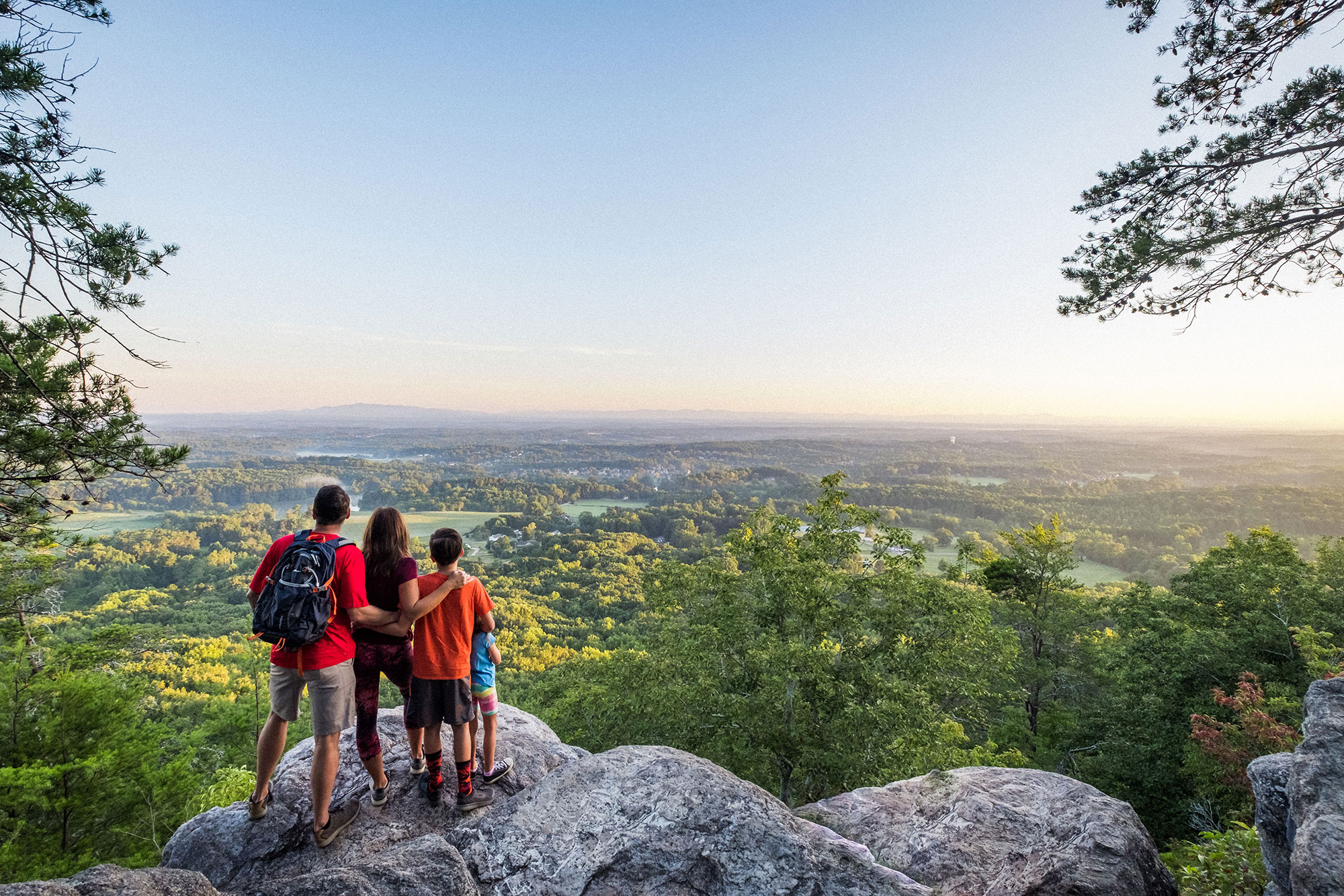 Family hiking at Sawnee Mountain in Forsyth County, Georgia