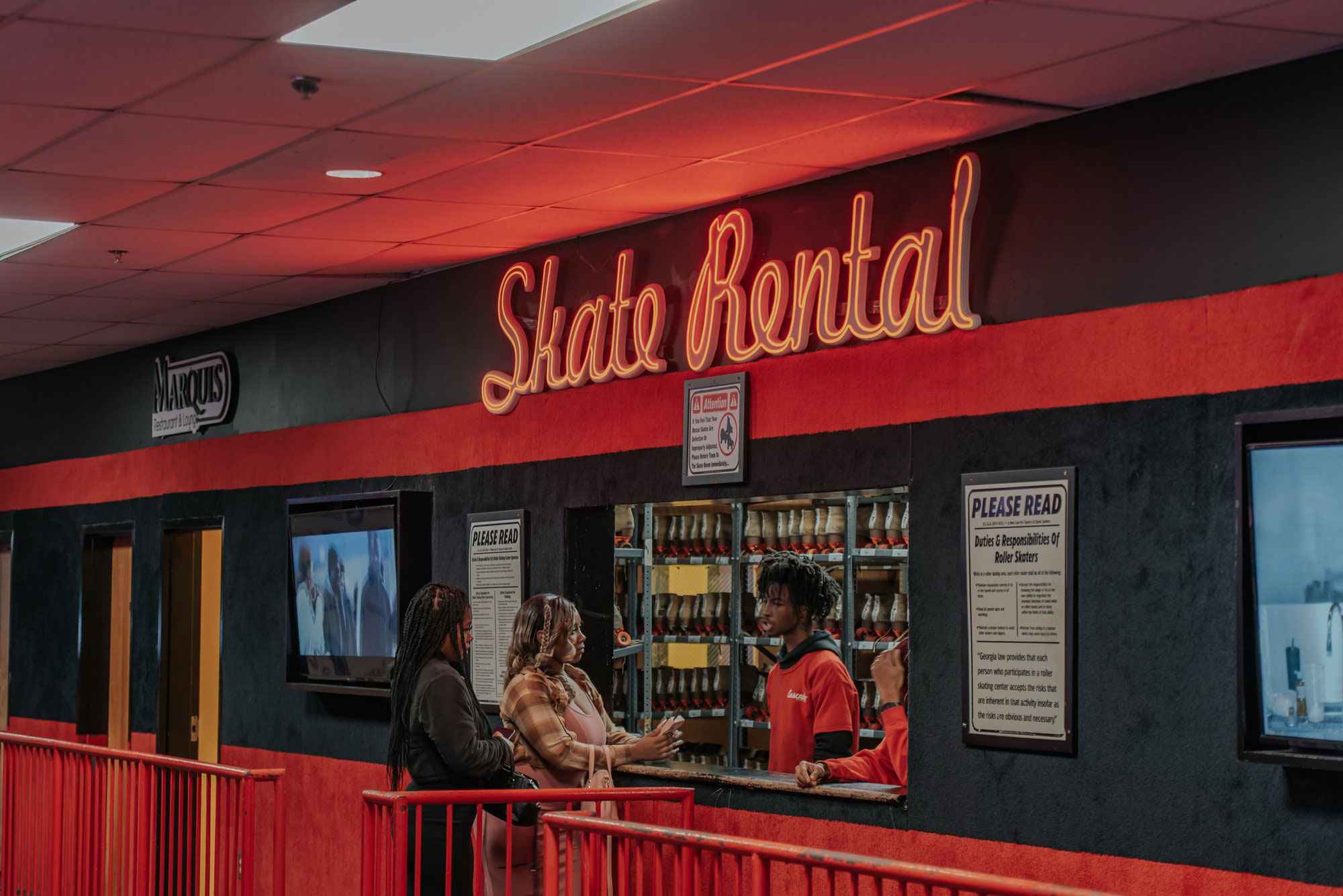 Skate rental booth at Cascade Skating in Atlanta, Georgia