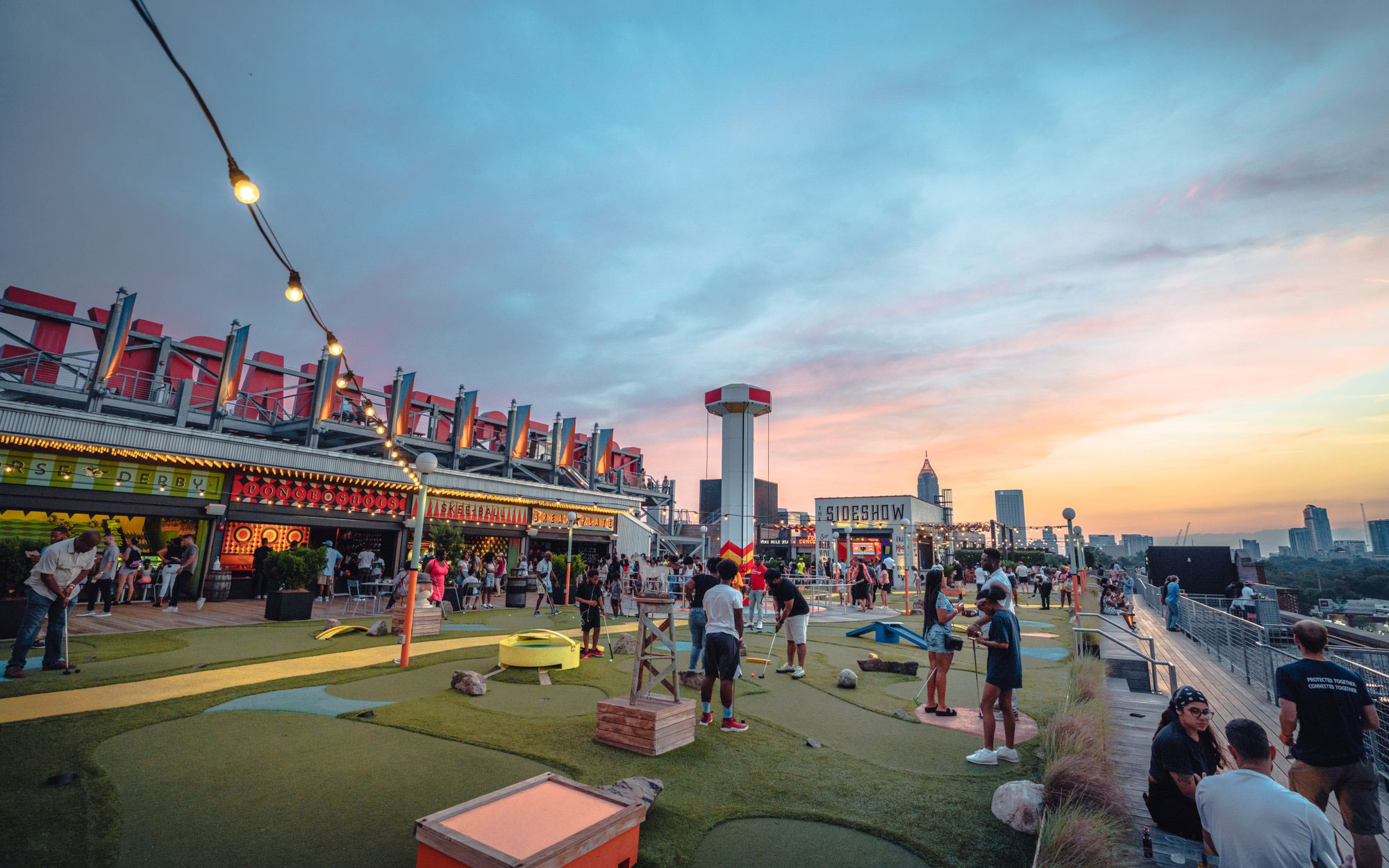People playing games at Skyline Park at Ponce City Market in Atlanta, Georgia