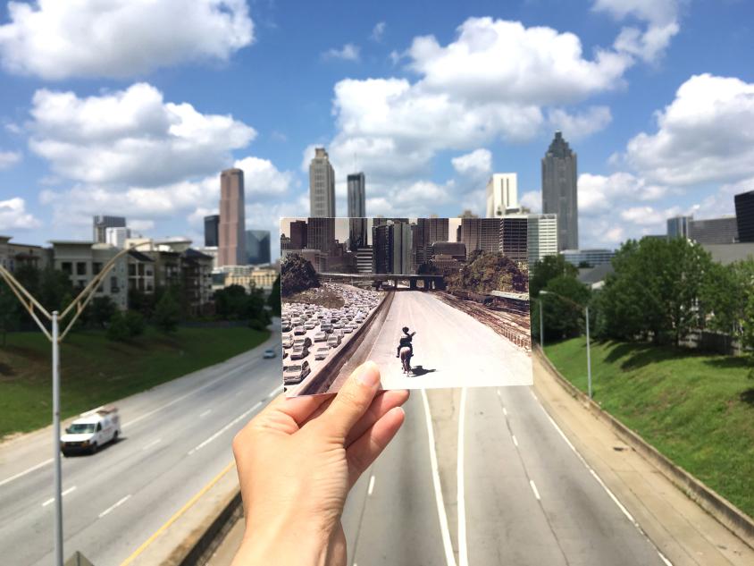 Scene from The Walking Dead from the Jackson Street Bridge in Atlanta. Photo by Andrea David