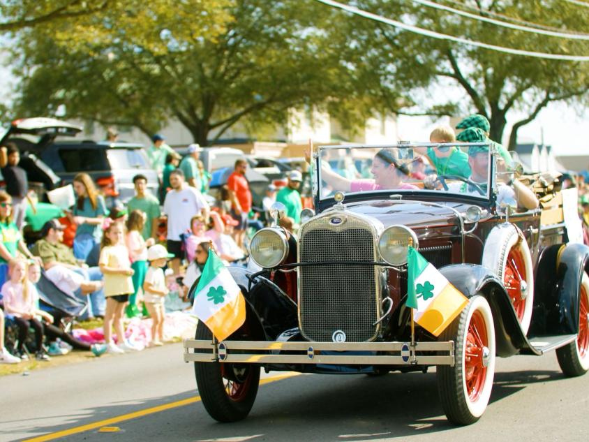 Antique car in the St. Patrick's Day parade in Dublin, Georgia