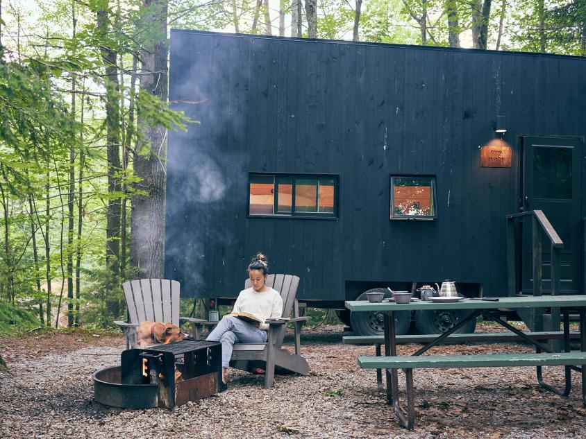 Reading outside a Getaway House in Suches, Georgia