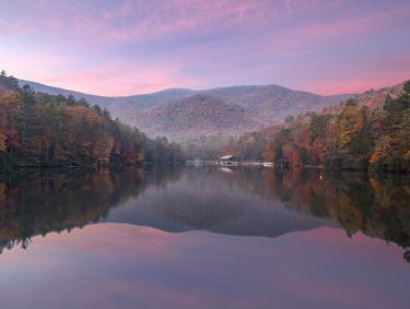 sunset over the lake of Vogel State Park in Blairsville, Georgia