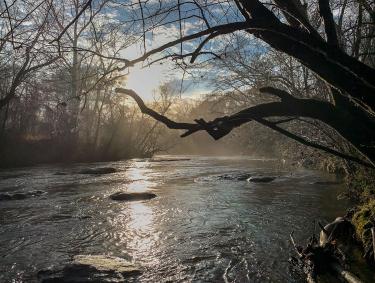 Sunrise over South River at Arabia Mountain National Heritage Area in Stonecrest, Georgia