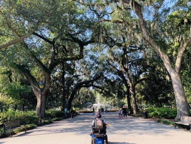 Wheelchair user in Forsyth Park in Savannah, Georgia. Photo by @curbfreecorylee