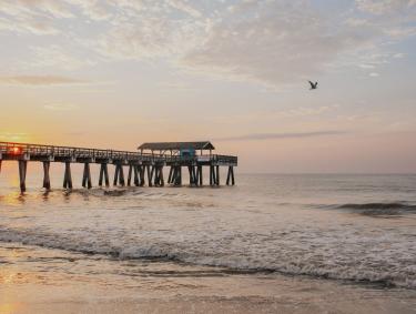 Sunrise at the pier on Tybee Island, Georgia