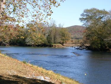 Etowah River fish trap at Etowah Indian Mounds State Historic Site in Cartersville, Georgia
