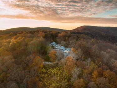 Aerial view of Hike Inn in Dawsonville, Georgia. Photo by Chris Greer Photography